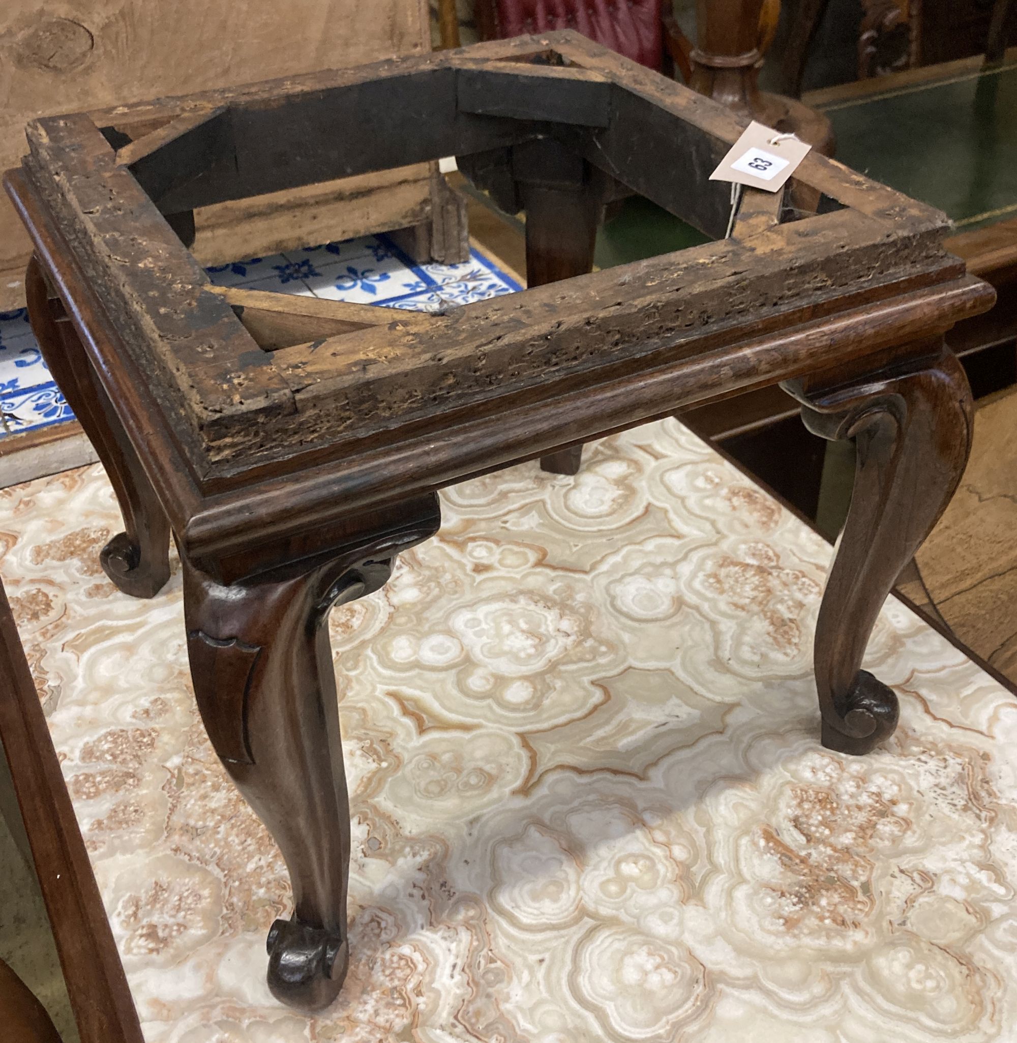 A Victorian rosewood dressing stool frame, width 40cm depth 40cm height 36cm